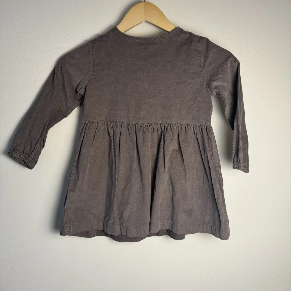 Hanna Andersson Gray Brown Corduroy Dress Girl Ruffled Long Sleeve Size 100 (3T) - Picture 7 of 7